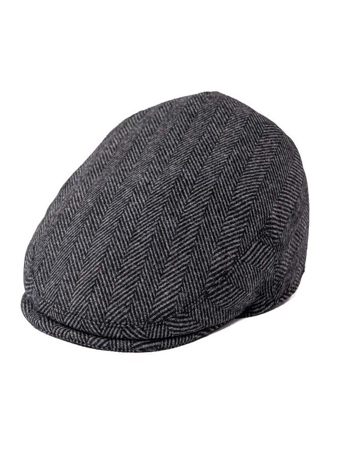 FEINION Men's Wool Tweed Newsboy Ivy Cap Gatsby Golf Flat Hat (Herringbone Grey, 7 1/4) - Image 1